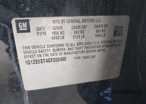 2016 Chevrolet Malibu Lt from USA, damaged, VIN 1G1ZE5ST4GF202496